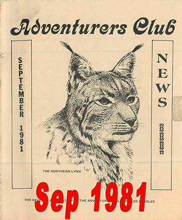 September 1981 Adventurers Club News Cover